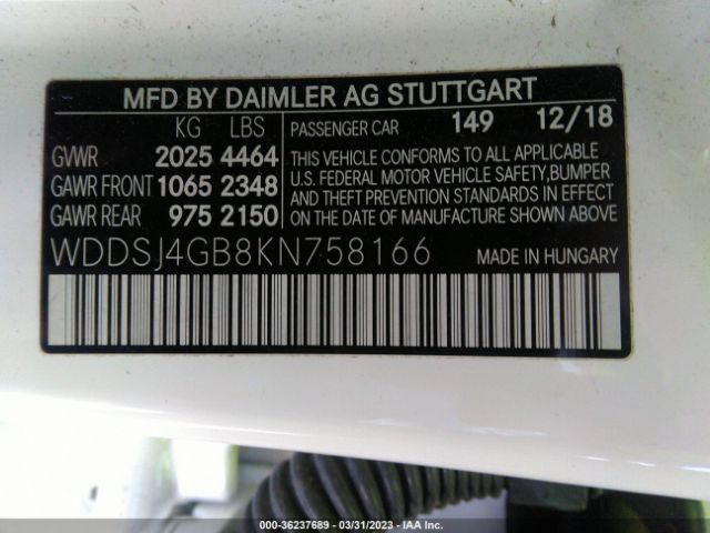 WDDSJ4GB8KN758166 Mercedes-Benz Cla Cla 250