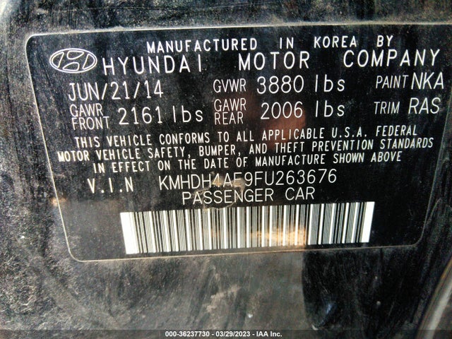 Hyundai ELANTRA SE 2015 KMHDH4AE9FU263676 Image 9