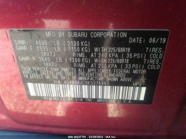 4S4BSAJC0K3376860 Subaru Outback Limited