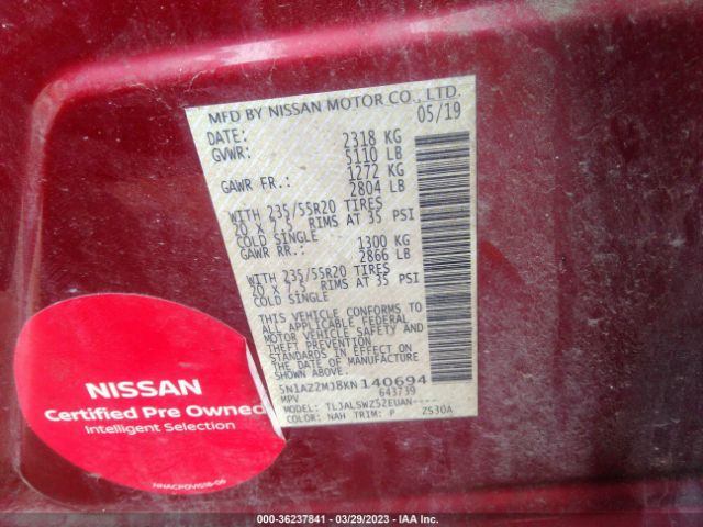 5N1AZ2MJ8KN140694 Nissan Murano Platinum