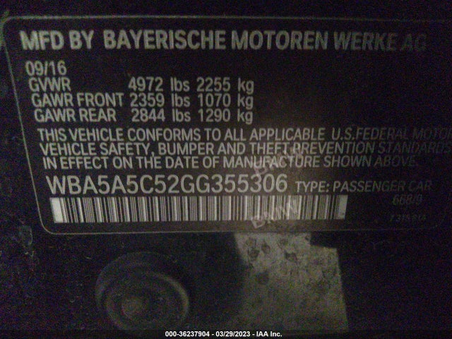 BMW 5 Series 528i 2016 WBA5A5C52GG355306 Image 9