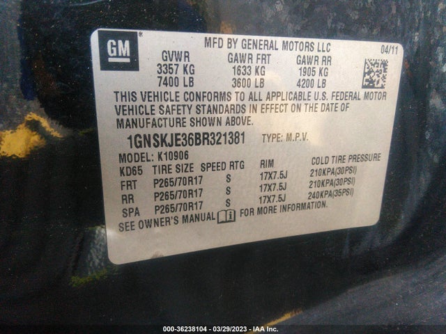 Chevrolet Suburban Lt 2011 1GNSKJE36BR321381 Image 10