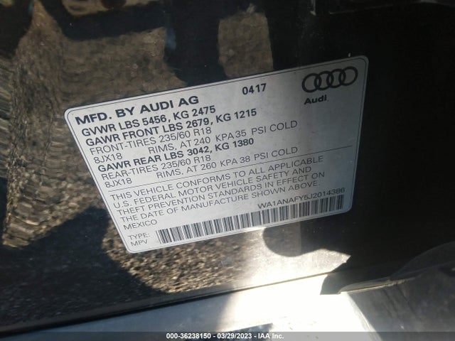 WA1ANAFY5J2014386 Audi Q5 Premium/tech Premium