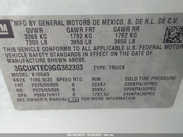 2016 Chevrolet Silverado 1500, VIN: 3GCUKTEC9GG362303