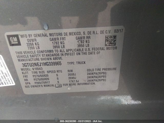 3GTU2NEJ1HG339965 GMC Sierra 1500 Slt