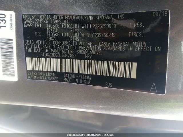 2020 TOYOTA SIENNA SE VIN: 5TDXZ3DC3LS047857