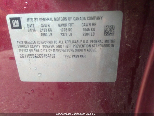 Chevrolet IMPALA LT 2016 2G1105SA2G9164107 Image 10