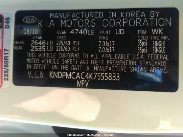 KNDPMCAC4K7555833 KIA Sportage Lx