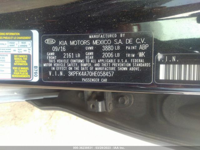 3KPFK4A70HE058457 KIA FORTE LX