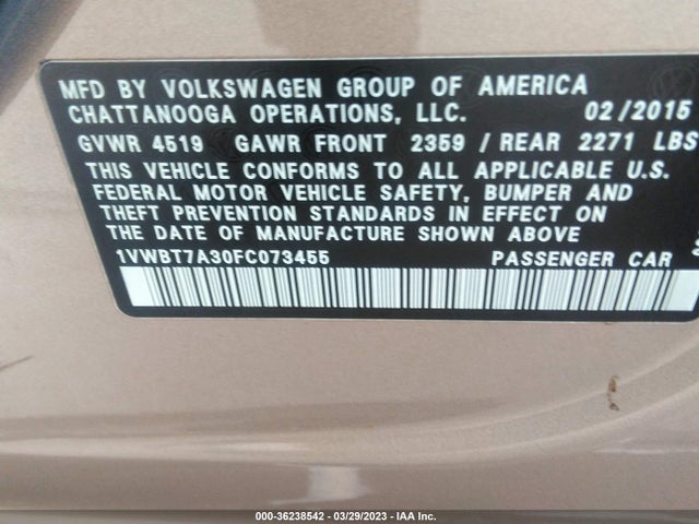 Volkswagen Passat 1.8t Se 2015 1VWBT7A30FC073455 Image 9