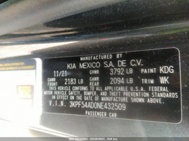 3KPF54AD0NE432509 KIA Forte Gt-line