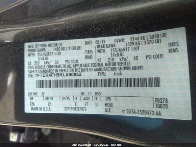 1FTER4FH5KLA90862 Ford Ranger Xl/xlt/lariat
