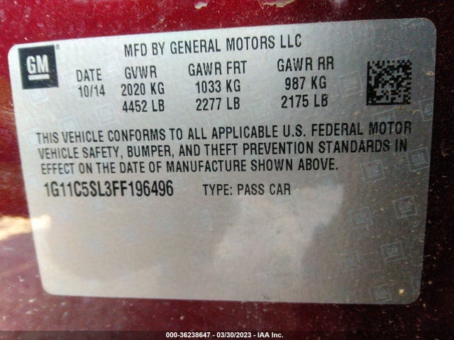 2015 Chevrolet Malibu, VIN: 1G11C5SL3FF196496