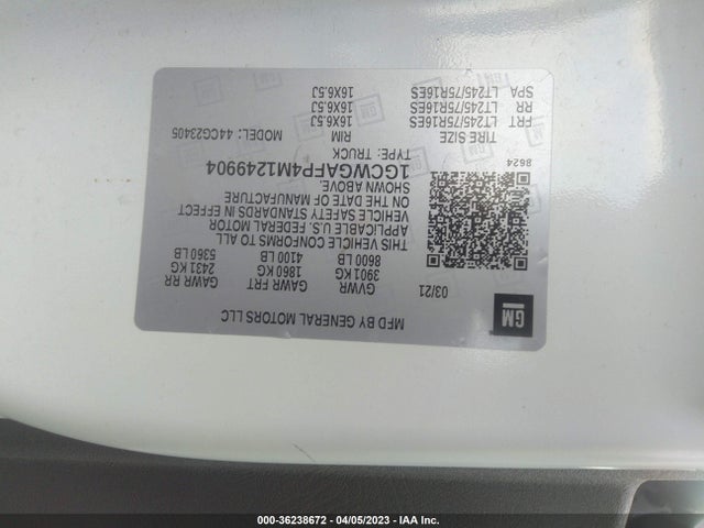 2021 CHEVROLET EXPRESS CARGO VAN VIN: 1GCWGAFP4M1249904