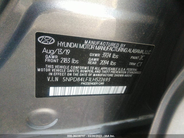 2020 HYUNDAI ELANTRA SEL VIN: 5NPD84LF1LH522693