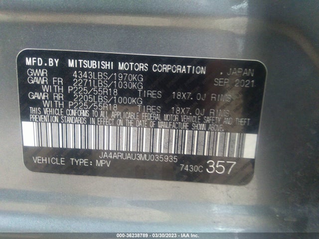 JA4ARUAU3MU035935 Mitsubishi Outlander Sport Es/se/le/be