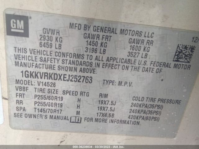 1GKKVRKDXEJ252763 GMC ACADIA SLT
