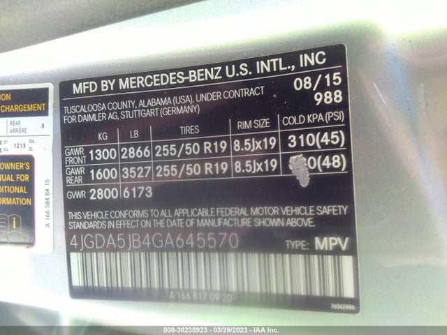 2016 MERCEDES-BENZ GLE GLE 350 VIN: 4JGDA5JB4GA645570