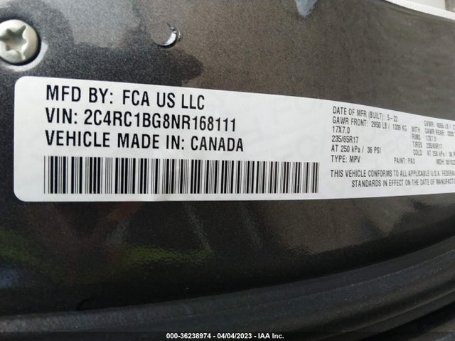 2C4RC1BG8NR168111 Chrysler Pacifica Touring L