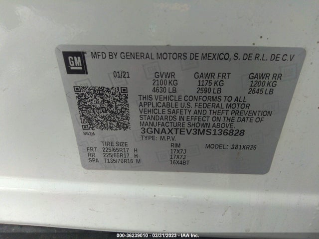 Chevrolet EQUINOX LT 2021 3GNAXTEV3MS136828 Image 9
