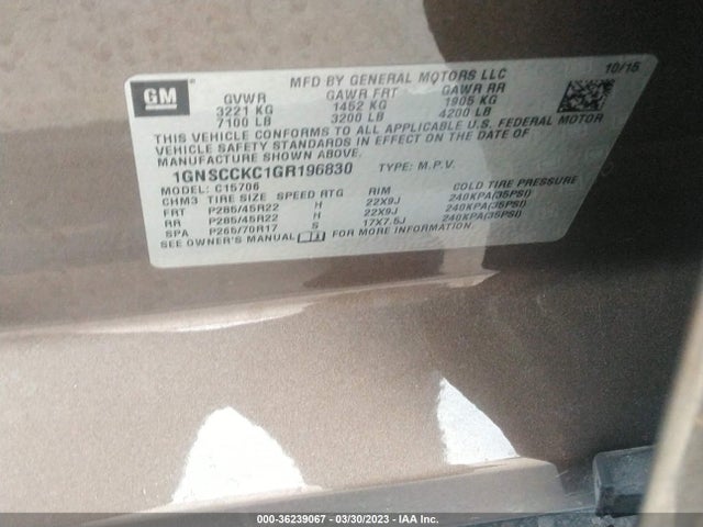 Chevrolet Tahoe Ltz 2016 1GNSCCKC1GR196830 Image 10