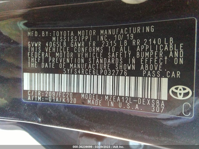 Toyota Corolla Se/nightshade 2020 5YFS4RCE6LP032776 Image 10