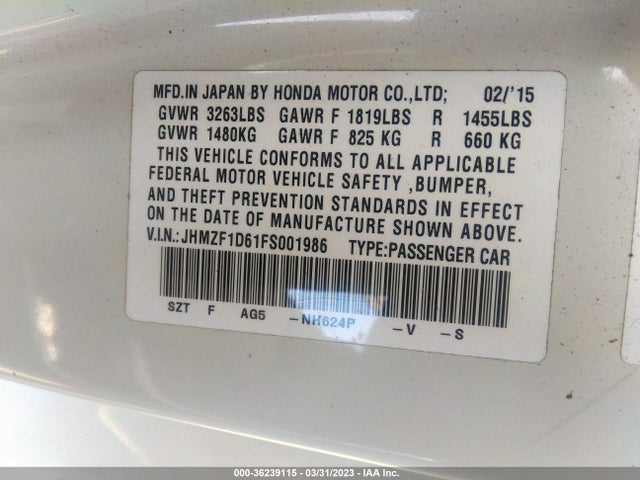 Honda CR-Z EX 2015 JHMZF1D61FS001986 Image 9