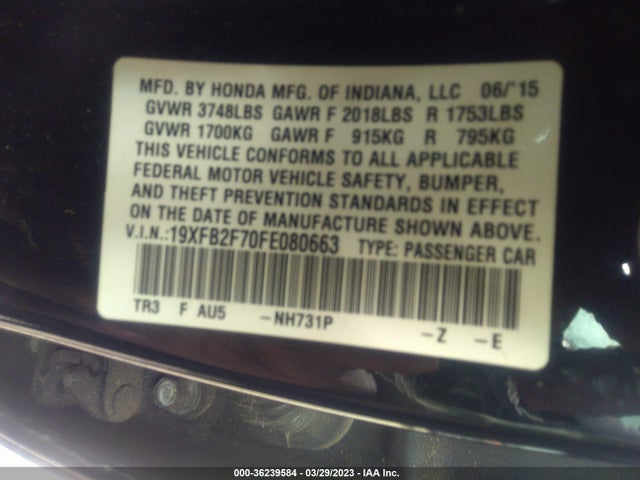 Honda Civic Sedan Se 2015 19XFB2F70FE080663 Image 11