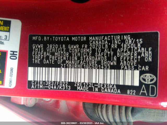 Toyota Corolla S Plus 2016 2T1BURHE1GC501433 Image 9