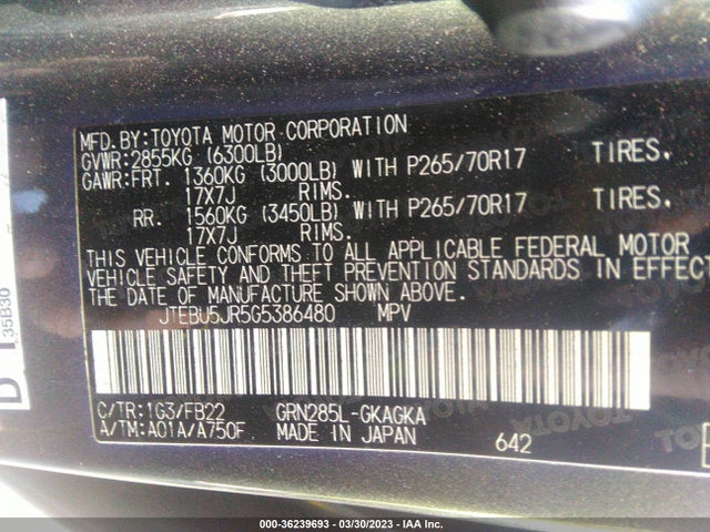 Toyota 4runner Limited/trail/sr5 2016 JTEBU5JR5G5386480 Image 9
