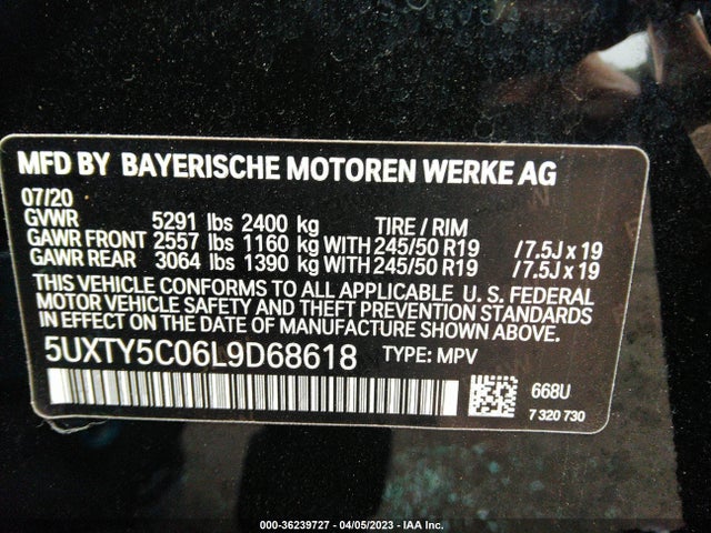 BMW X3 Xdrive30i 2020 5UXTY5C06L9D68618 Image 9