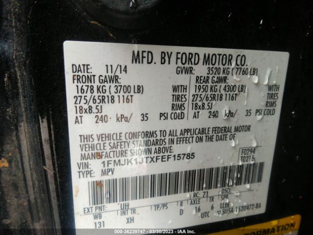 1FMJK1JTXFEF15785 Ford Expedition El Xlt/king Ranch