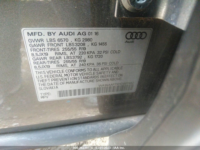 WA1AAAF7XHD007452 Audi Q7 PREMIUM