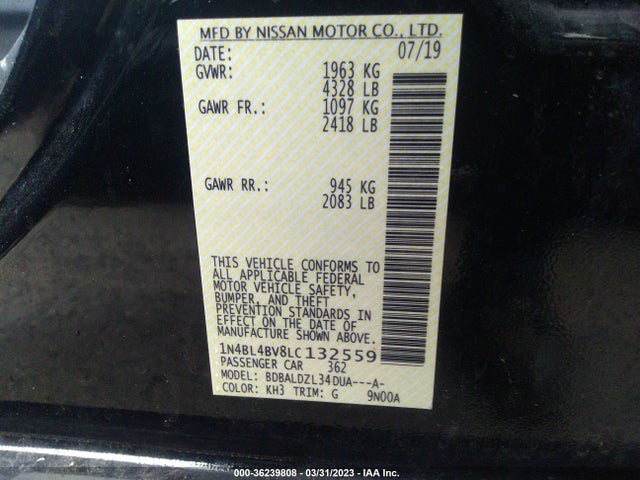 2020 NISSAN ALTIMA 2.5 S VIN: 1N4BL4BV8LC132559