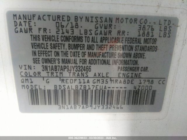 3N1AB7AP9JY332466 Nissan SENTRA S