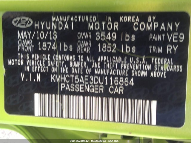 2013 HYUNDAI ACCENT GS VIN: KMHCT5AE3DU116864