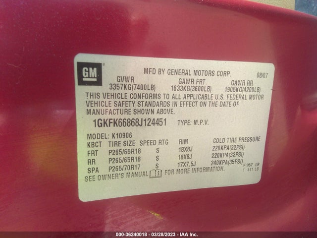 GMC YUKON XL DENALI 2008 1GKFK66868J124451 Image 10
