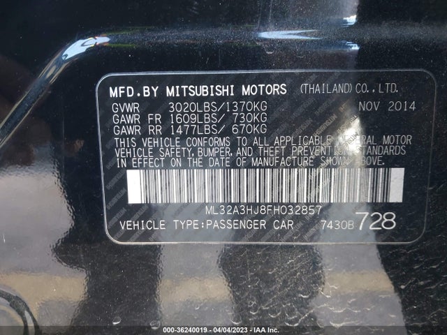 ML32A3HJ8FH032857 Mitsubishi Mirage De/rf