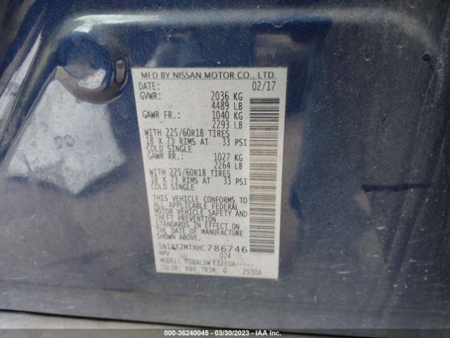 5N1AT2MTXHC786746 Nissan Rogue Sl