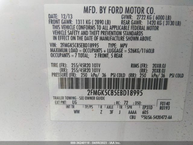 2FMGK5C85EBD18995 Ford FLEX SEL