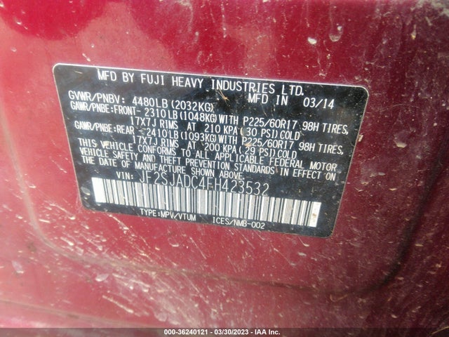 2015 SUBARU FORESTER 2.5I PREMIUM VIN: JF2SJADC4FH423532