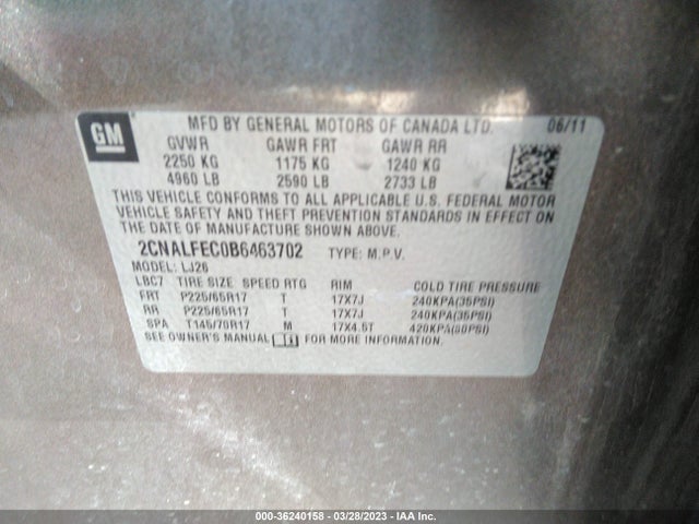 2011 CHEVROLET EQUINOX LTZ VIN: 2CNALFEC0B6463702