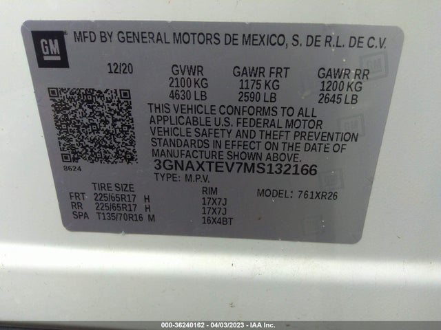 Chevrolet EQUINOX LT 2021 3GNAXTEV7MS132166 Image 9