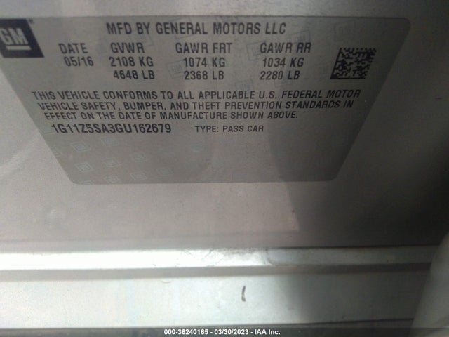 Chevrolet IMPALA LS 2016 1G11Z5SA3GU162679 Image 10