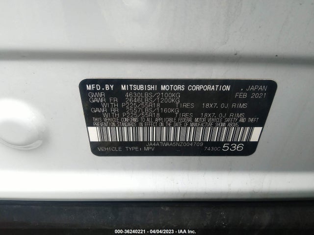 2022 MITSUBISHI ECLIPSE CROSS SE/SEL VIN: JA4ATWAA5NZ004709