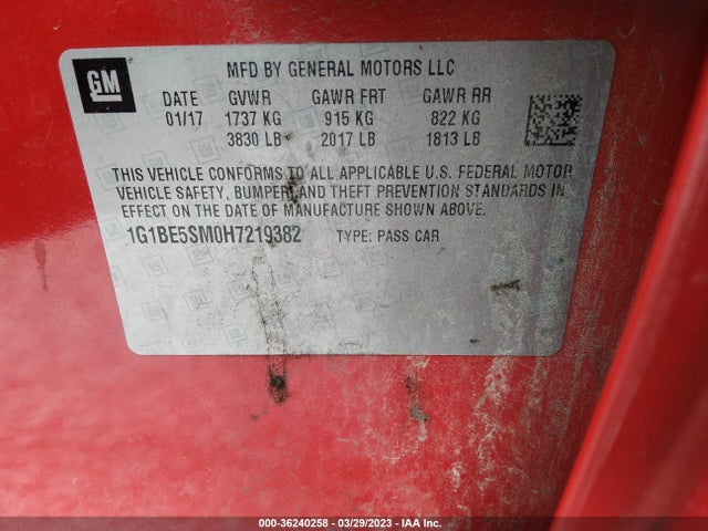 Chevrolet CRUZE LT 2017 1G1BE5SM0H7219382 Image 10
