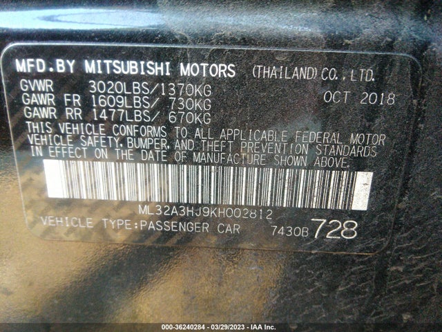 ML32A3HJ9KH002812 Mitsubishi Mirage Es/rf