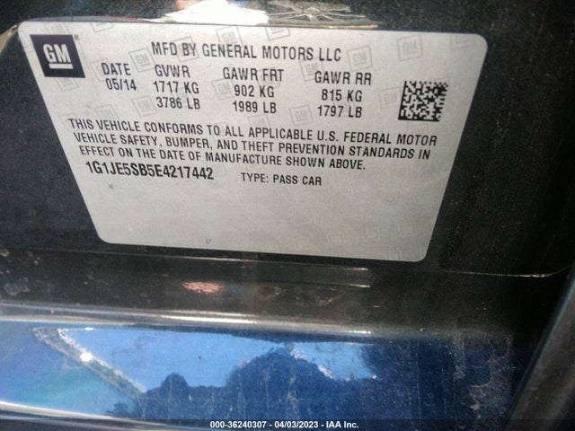Chevrolet SONIC LTZ 2014 1G1JE5SB5E4217442 Image 10