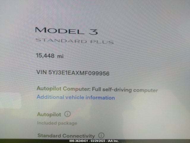 Tesla Model 3 Standard Range Plus 2021 5YJ3E1EAXMF099956 Image 7