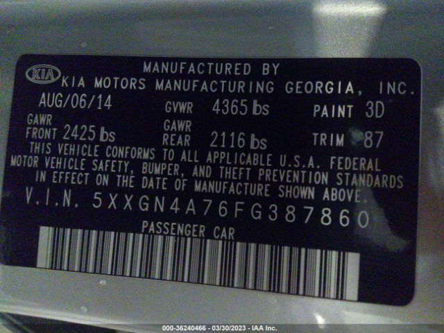 5XXGN4A76FG387860 KIA OPTIMA EX